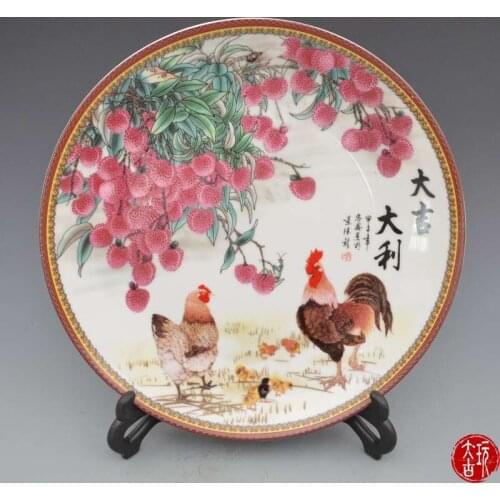 Rare old Chinese porcelain plate,Rooster family, Decoration /Collection/ crafts,Free shipping