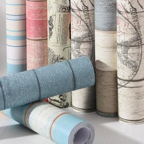 Vintage Vinyl Wooden Self adhesive Wallpaper Furniture Renew Dormitory Bedroom Wall Paper Waterproof Decorative Wall Stickers