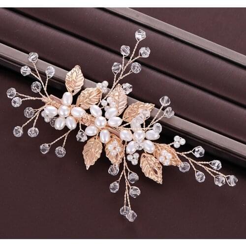 1 Pc Vintage Pearl Gold Women Hair Jewelry Crystal Leaves Hair Clips Pins Bridal Hairgrips Wedding Hair Ornaments Headwear