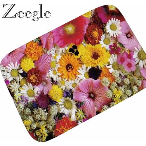 Zeegle 3D Floral Printed Floor Mat Non-slip Doormat Flannel Door Mat Kitchen Floor Mat Soft Doormat Outdoor Carpet