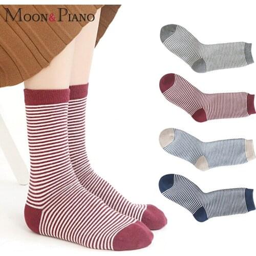 Women Socks Fashion Striped Leisure CollegeStyle Cotton Comfortable Warm Autumn New Ladies Simple Cute Couple Girlfriends Sock