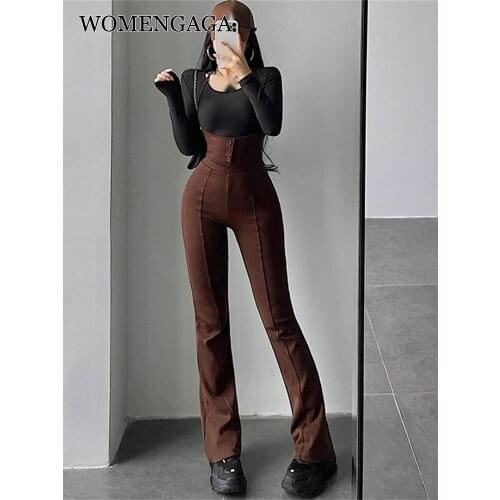Sexy Fashion Bandage Halter Neck High Waist Slim Skinny Overalls Casual Flare Pants Womens Fashion Trousers Korean Women G9J9
