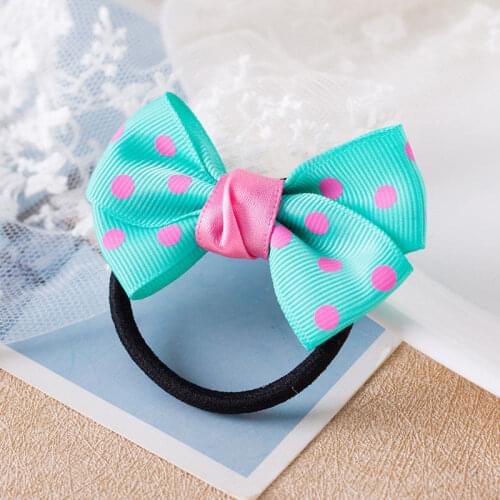 1PCS Fashion Dots Solid Bow Elastic Hair Bands Toys For Girls Handmade Child Rope Headband Scrunchy Hair Accessories For Kid