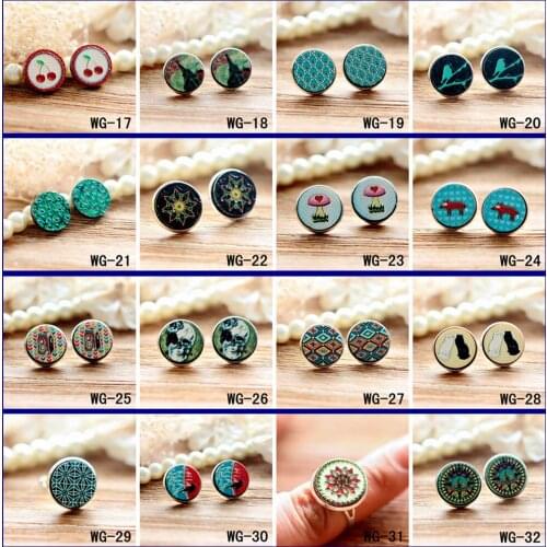 10PCS WG-3D Embossed 16mm Round Coloured Drawing pattern Laser Cut wood Cabochon DIY for Rings, Earring,Brooch,Necklace(17-32)