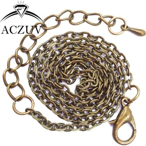 100pcs 20 to 80cm Antique Bronze 2mm Flat Cable Metal Chain Necklaces Bracelets with Lobster Clasp Extender for Pendant FCC002