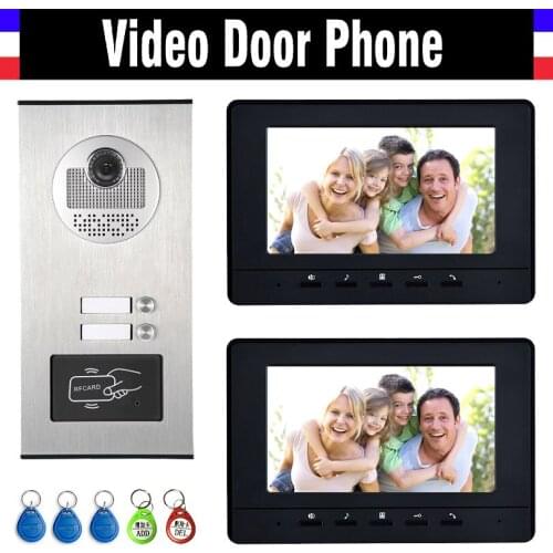 2 Units Apartment Intercom System Video Intercom Video Door Phone Kit HD Camera 7" Monitor with RFID keyfobs for 2 Household