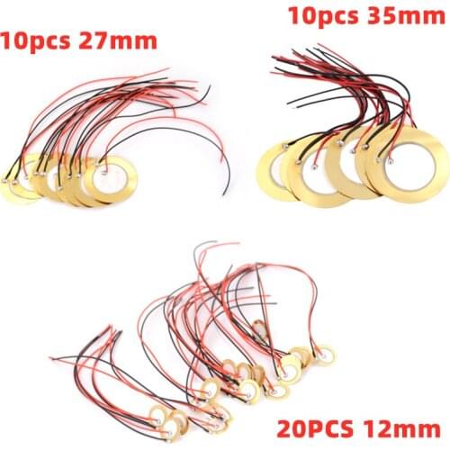 20/10pcs 12mm/20mm/27mm Piezo Elements Sounder Sensor Trigger Drum Disc + Wire Copper Piezoelectric Buzzer Copper