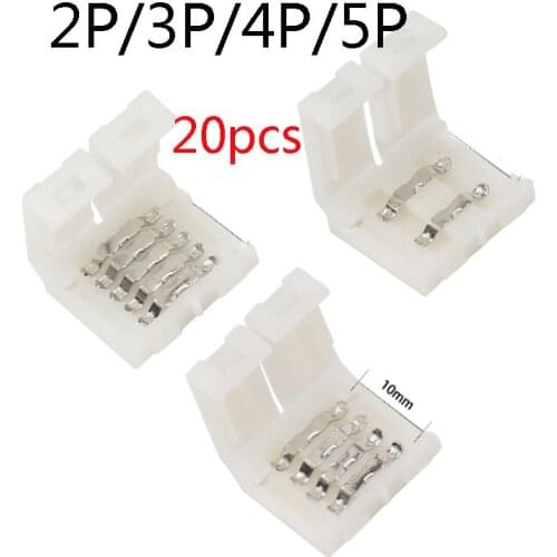 20pcs/5pcs 2pin 3pin 4pin 5pin 10mm led connector Clip, for 5050 3528 3014 WS2812b LED single color/ RGB RGBW RGBWW Strip light