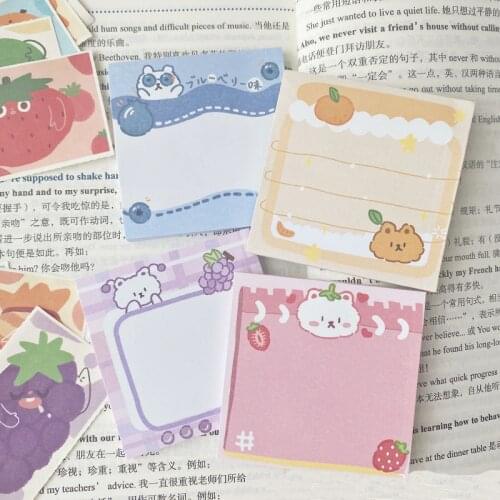 50 Sheets Cartoon Cute Animals Fruit Memo Pad Student Colorful Creative Notes Message Paper Planner Stickers Kawaii Stationery
