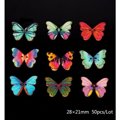 50pcs/lot Kawaii Wooden Buttons Insect Butterfly Shape DIY Animals Handmade Craft Decoration Apparel Clothing Sewing Accessories