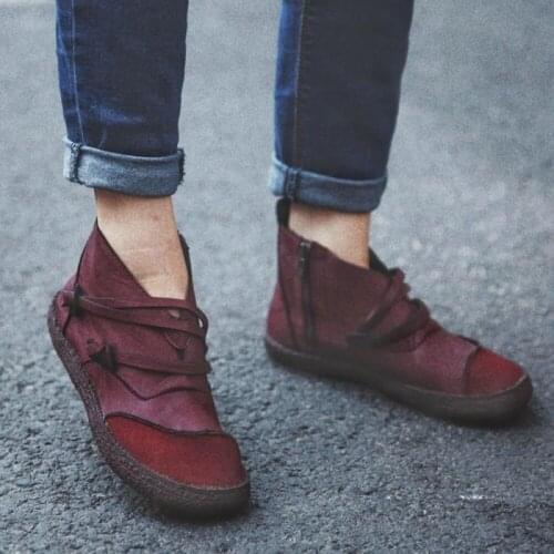 Autumn Winter Womens Shoes Ankle Boots Solid Color Soft and Comfortable Boots Ladies Casual Zipper Flat Ankle Boots