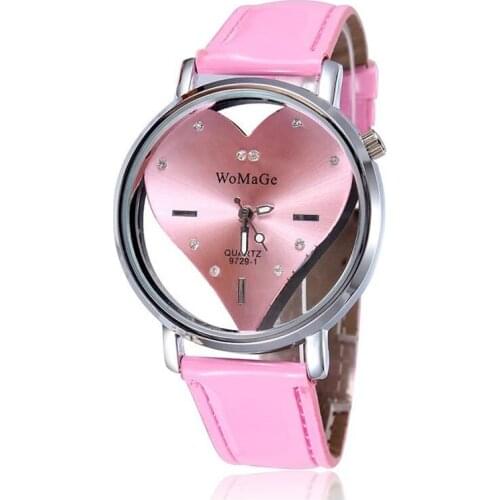 Vogue Transparent Heart-shaped Hollow Dial Women Dress Wristwatch Plush Nice Leather Strap Quartz Watches Relogio Feminino