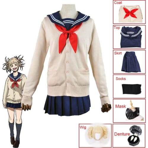 Coatumes Himiko Toga Wigs My Hero Academia Toga Himiko Cosplay Costume and Mask Girls JK Uniform Womens Sailor Suit