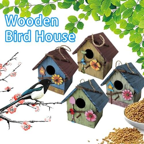 Home Wall Mount Outdoor Rainproof Bird Nest Wooden Arts Wooden Villa Balcony Bird Feeder Hanging For Garden Yard Decoration