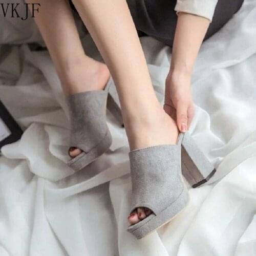 European and American High Heels 2021 New Handmade Chunky Heel Sandals Waterproof Platform Peep-Toe Elegant Womens Slippers