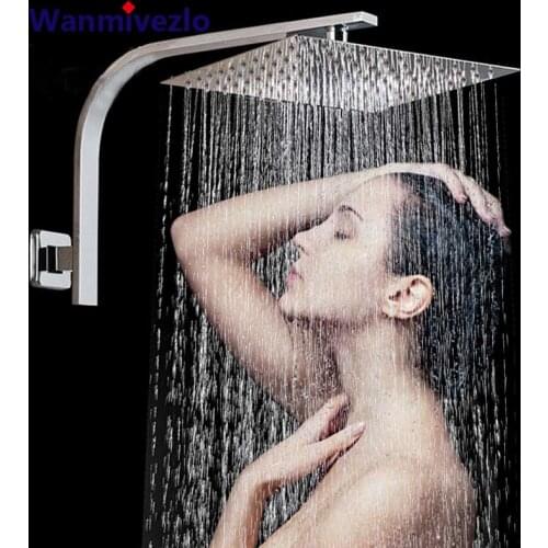 Chrome Shower Square Wall Mount Shower Arm Stainless Steel Rainfall Shower Head Bathroom Shower Head Bracket Square Shower Pipe