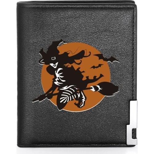 Classic Fashion Witch Printing Mens Wallet Leather Purse For Men Credit Card Holder Short Male Slim Coin Money Bags