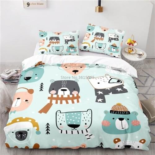 Nordic Forest Animals Cartoon Printed Bedding Set Adult Kids Cute 3d Duvet Cover Pillowcase Europe/Australia/USA Queen King Size