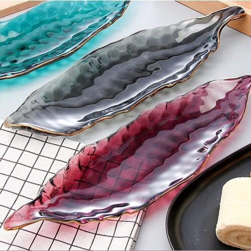 Creative irregular stereo pea crystal glass plate Nordic style household Phnom Penh fruit dessert sushi tray