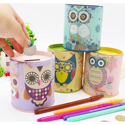 Creative Tinplate Owl Piggy Bank Cute Change Storage Pen Holder Metal Crafts Childrens Gifts Money Boxes Home Decor Money Safe