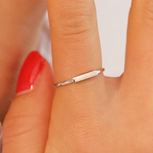 Creative Simple Geometric Rectangle Silver Plated Black Opening Adjustable Index Finger Midi Rings for Women Girls