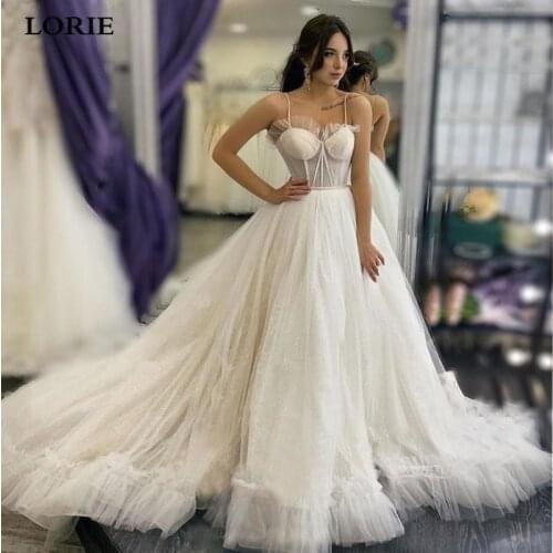 LORIE Spaghetti Straps Lace Wedding Dress Ball Gowns Sweetheart Neck Glitter Wedding Gowns Vestido De Novia Train Bridal Gowns