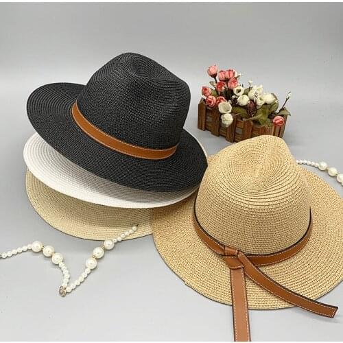 Summer Sun Hat Black And White Vacation Straw Hat Fisherman Hat Belt Accessories Triangle Horse Horse