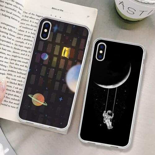 Cartoon Phone Case Coque For iPhone 7 8 Plus XR X XS MAX 6 6S Plus X 5 SE Plus Astronaut Clear Phone Cover For iPhone 8 7 Plus
