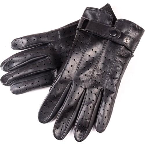 Mens High Quality Real Leather Unlined Military Gloves Wrist Button Lamb Skin Driving Tactical Short Gloves