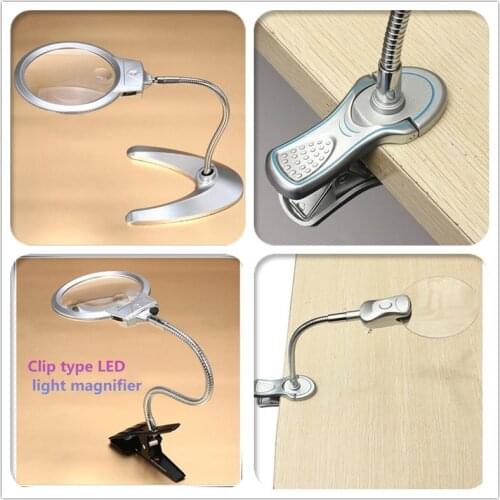 New lighted magnifier clip-on desktop LED desk lamp reading diamond painting tool jewelry magnifying glass metal hose magnifying