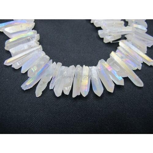 New arrived Charming Blue&Rainbow Quartz Rough Point Pendant necklace diy bead 15.5"/string 2 strings/lot