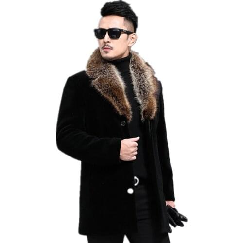 New Woolen Coat Windbreaker Mens Fur Collar Single Breasted Thickened Jacket Slim Fit Windbreak Long Coats 2021 Man Winter Coat