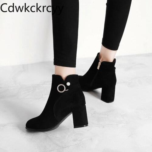 Winter The New fashion Round head High heels Martin boots Beige black Comfortable Thick heel Women boots size 34-43