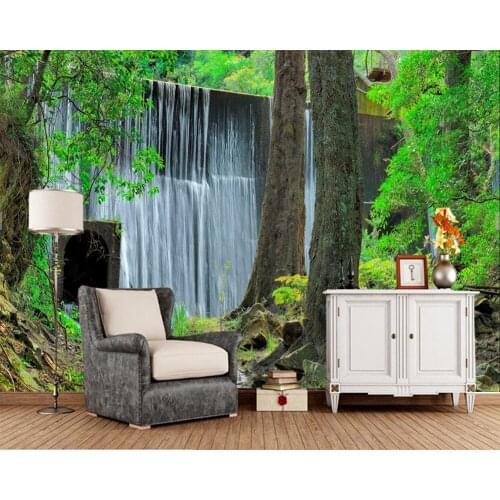 Papel de parede Waterfall Stones Mountain tree Nature wallpaper,living room TV backdrop sofa wall bedroom wall papers home decor