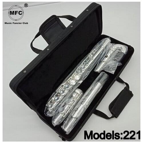 Professional Flute 221 Silver Plated Flute Instrument Intermediate Student Curved Headjoint Flutes C Leg 16 Holes Closed E Key