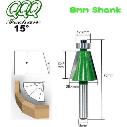 QQQ 1pcs Set 8mm Shank Chamfer Router Bits 15 Degree Milling Cutter for Wood Woodorking Bit Machine Tools