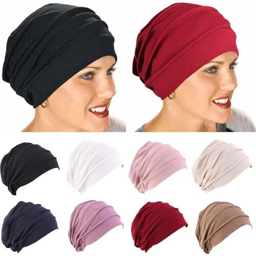 Women Elastic Turban Soft Cotton Bonnet Head Wrap Chemo Hat Winter Warm Sleep Caps Outerdoor Camping Hat
