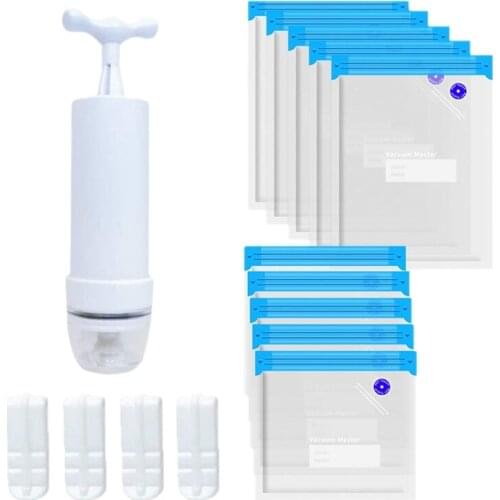 Sous Vide Bags 15Pack Reusable Electric Vacuum Food Storage Save Sealer Cooker with 1 Hand Pump,2 Size Sealed Bag,4 Clip