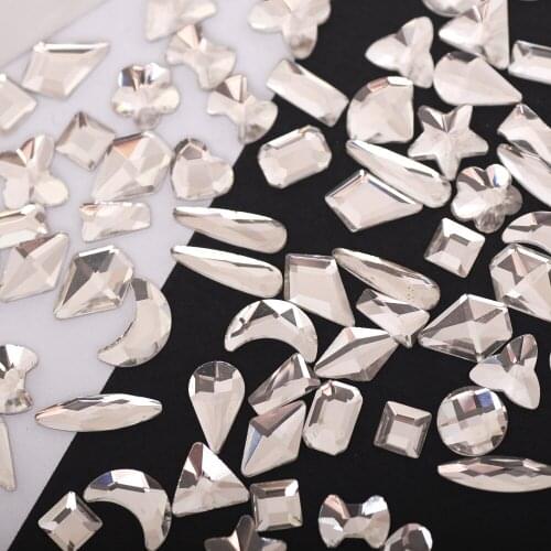 50pcs Crystal White&AB Nail Rhinestones Water Drop/Star/Moon Fashion Flat Back Glass Strass 3D Nail Art Charm Decor Rhinestones