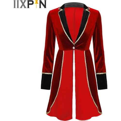 Womens Velvet Swallow-Tailed Coat Long Sleeve Lapel Blazers Jacket Tuxedo Halloween Cosplay Carnival Party Dress Up Tailcoat