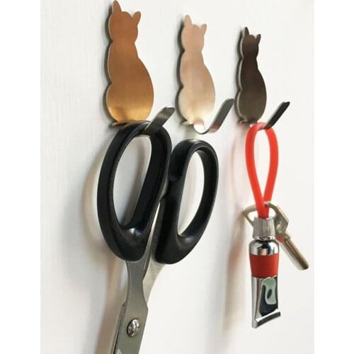 2pcs Self Adhesive Wall Hooks Cat Pattern Hangers For Bathroom Kitchen Stick on Wall Hanging Door Clothes Towel Racks Crochets