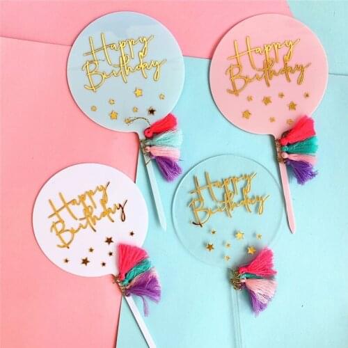 2020 INS DIY Happy Birthday Acrylic Cake Topper Gold Birthday Cake Baking Decoration for Baby Birthday Party Cake Decorations