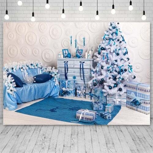 Avezano Christmas Backdrops Winter Tree Blue Gift Sofa Pillow Decor Home Banners Photography Backgrounds Photo Studio Photozone