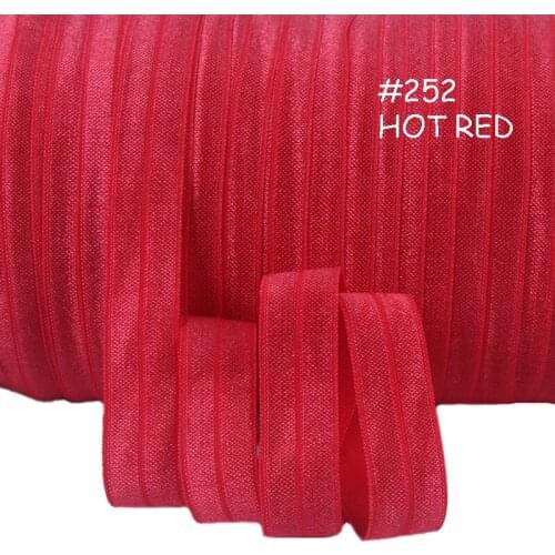 Free shipping solid color fold over elastic ribbon in hot red, 15mm soft woven foe for garment accessories