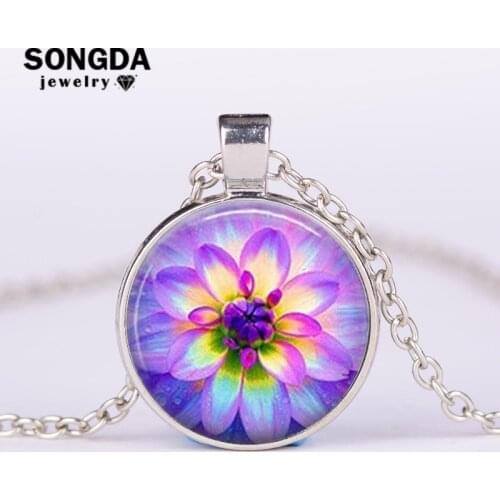 SONGDA Buddhist Spiritual Mandala Necklace Yoga Chakra Magical Lotus Art Photo Glass Cabochon Pendant Sacred Geometry Jewelry