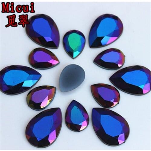 Micui 13*18/18*25mm Crystal AB Black Drop Shape Acrylic Rhinestone Flatback Strass Stones For Clothing Crafts Decorations SM458