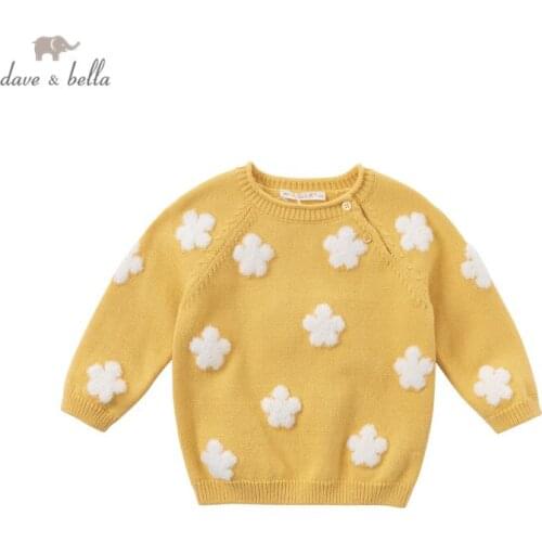 DBJ14595 dave bella winter cute baby girls Christmas floral knitted sweater kids fashion toddler boutique tops