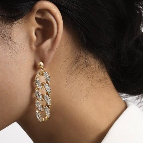 DIEZI Vintage Simple Brincos Rhinestone Drop Earrings Hip Hop Fashion Chunky Chain Round Dangle Earrings For Women Party Gift