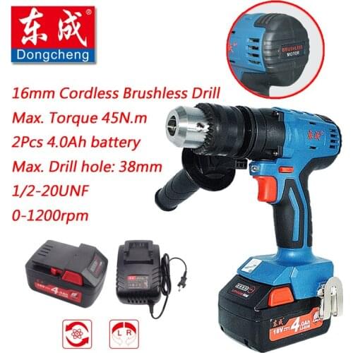 2017 New Arrival 18V Cordless Drill 16mm Rechargeable Brushless Drill 4.0Ah Electric Drill Speed Variable (2 Set 4.0Ah Battery)