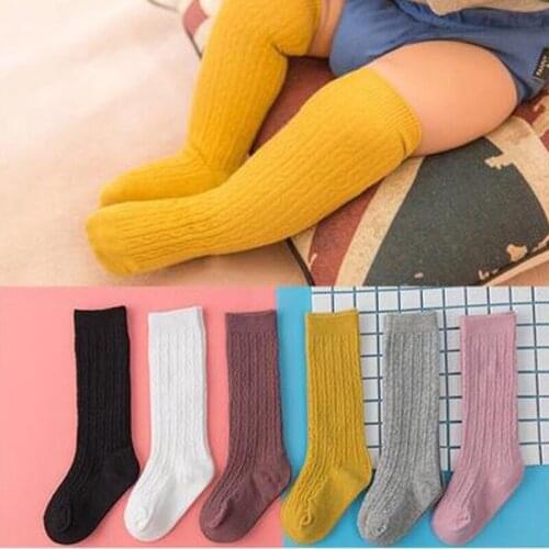Toddler Baby Winter Autumn Cable Knitted Knee High Long Socks Solid Color Infant Little Girls Cotton Stockings Leg Warmers 1-5 Y